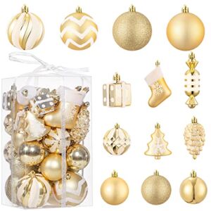 Christmas Ornaments Balls, 35 Pcs Shatterproof Plastic Christmas Balls, Christmas Tree Decorations with Hanging Loop for Xmas Tree Holiday Wedding Party