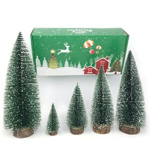 NotiGat 5pcs Small Christmas Tree Tabletop Decor Mini Christmas Trees for Decoration Wooden Xmas Bottle Brush Tree Christmas for Village Holiday Party（4/6/8/10/12 inch）