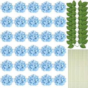 30 Sets Silk Hydrangea Flowers Party Artificial Hydrangea Flowers Faux Hydrangea Flowers Hydrangea Flower Decorations with Stems and Leaves for Wedding Birthday Holiday Bedroom Home Decor (Blue)