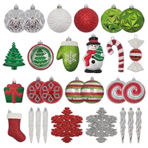 Cozy Lil’ Christmas 42Pcs Christmas Tree Ornaments, Traditional Shatterproof Christmas Ornaments Set Glittering Christmas Ball Ornaments for Xmas Holiday, Party Decoration (Red Green White)