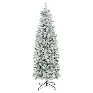 Best Choice Products 7.5ft Snow Flocked Artificial Pencil Christmas Tree Holiday Decoration w/Metal Stand