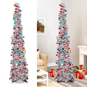 Christmas Tree, 5Ft Artificial Christmas Tree Decorations Pencil Xmas Tree for Home Party Office Fireplace Holiday Decorations (Silver)