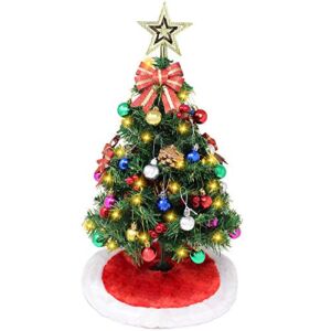 24″ Prelit Tabletop Christmas Tree with Tree Skirt and Decoration Kits, 50-Count Lights pre-Lighted Artificial Mini Christmas Tree for Christmas Tabletop décor