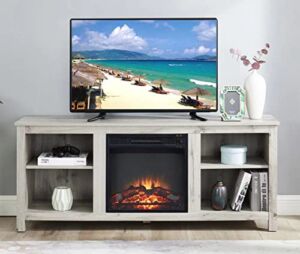 Modern 65″ Fireplace TV Stand Farmhouse TV Stand with 23”Electric Fireplace,Storage Cabinet and Adjustable Shelves for Living Room Bedroom(Grey)