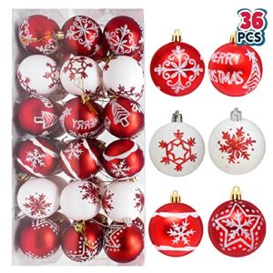 36 Pcs Christmas Ball Ornaments, Deluxe Shatterproof Christmas Ornaments for Holidays, Party Decoration, Christmas Tree Ornaments, and Special Events (Red&White, 2.36”)