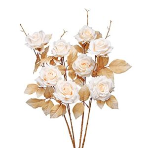 Artificial Flowers Roses Fake Flowers Silk Flowers Real Looking with Stems for DIY Wedding Bouquets Centerpieces Arrangements Party Home Decorations and Outdoors (4pcs White)…