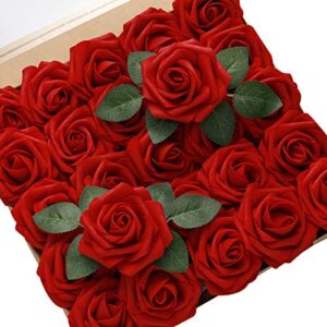 DerBlue 60pcs Artificial Roses Flowers Real Looking Fake Roses Artificial Foam Roses Decoration DIY for Wedding ,Arrangements Party Home Decorations