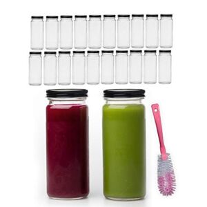 16 OZ Glass Bottles with Caps, 20 Juice Bottles Smoothie Cup Containers Metal Black Lids