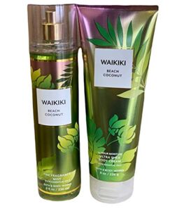 Bath and Body Works Lotion, Perfume Mist, Shower Gel Holiday and Tropical Fragrance Collection (Waikiki Beach Mist and Shea Cream, 2 Pc Set Full Size)