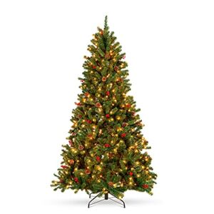 Best Choice Products 6ft Pre-Lit Pre-Decorated Spruce Hinged Artificial Christmas Tree w/ 798 Tips, 29 Pinecones, 29 Berries, 250 Lights, Metal Base