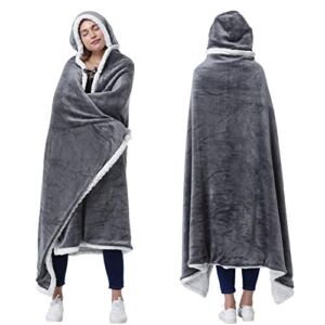 Catalonia Hooded Blanket Poncho | Wearable Blanket Wrap with Hand Pockets | Comfy Sherpa Fleece Throw Cape for Children and Adults, Women Gift