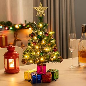 Christmas Decorations, Indoor Christmas Tree Decorations Mini Christmas Tree, Artificial Christmas Tree with Led Light Strings and Christmas Ball Ornament Decorations for Christmas and Party