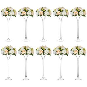 10 Pcs Glass Trumpet Vase Long Stem Martini Vases Glass Wedding Table Centerpieces 40cm/15.8″ Tall for Home Decoration Display Banquet Party Events Birthday Anniversary Reception Baby Shower