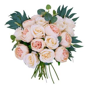 27 PCS Artificial Flowers Party joy Silk Flowers Rose Bouquet Faux Peony Stems for Wedding Centerpieces Home Party Decor (Champagne)