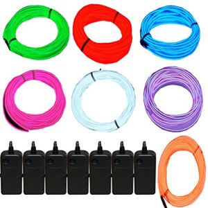 JYtrend 7 Pack 9ft Neon Light El Wire w/ Battery Pack (Green, Blue, Red, Orange, Purple, White, Pink)