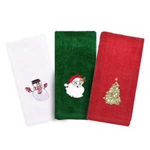 Christmas Hand Towels, 3 Packs Decorative Dish Towels Set, 100% Cotton Wash Basin Towels for Drying, Cleaning, Cooking & Baking, Embroidered Christmas Holiday Design Towels Gift Set