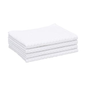 Amazon Basics 100% Cotton Terry Kitchen Dish Towels, Popcorn Texture – 4-Pack, White