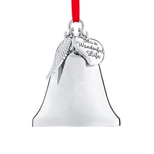 Klikel Christmas Bell Ornament – Shiny Silver Christmas Ornament – Ornament with Angel Wing and Heart Charms – It’s A Wonderful Life Bell Ornament for Christmas Tree – Silver Bell with Gift Box