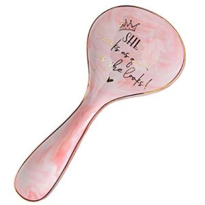 VILIGHT Pink Marble Spoon Rest Christmas Gift for Her – Utensil Holder for Cooking Kitchen Accessories for Women – She Cooks As Good As She Looks