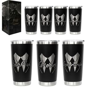 PartyGifts&beyond 7Packs Groomsmen Gifts Tumbler and Team Groom Cups Tumblers 20 OZ Stainless Steel Tumbler with Lid and Straw Tumbler Cups for Wedding and Bachelor Party Gift(LJ-Squiggle)