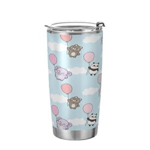 Kigai 20 oz Tumbler Cartoon Panda Rabbit Elephant Stainless Steel Water Bottle with Lid and Straw Vacuum Insulated Coffee Ice Cup Double Wall Travel Mug