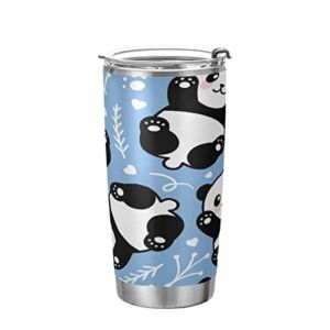 Kigai 20 oz Tumbler Heart Cute Cartoon Panda Stainless Steel Water Bottle with Lid and Straw Vacuum Insulated Coffee Ice Cup Double Wall Travel Mug