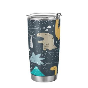 Kigai 20 oz Tumbler Cartoon Dinosaurs Stainless Steel Water Bottle with Lid and Straw Vacuum Insulated Coffee Ice Cup Double Wall Travel Mug