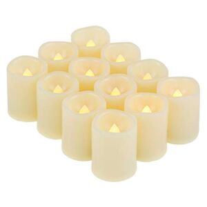 Flameless LED Battery Operated Votive Candles with Timer Flickering Plastic Votives for Home Garden Wedding Party Christmas Halloween Decorations Pumpkin Lights, Batteries Included, 12 Pack