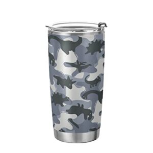 Kigai 20 oz Tumbler Dinosaur Pattern Stainless Steel Water Bottle with Lid and Straw Vacuum Insulated Coffee Ice Cup Double Wall Travel Mug