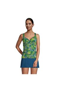 Lands’ End Womens Chlorine Resistant Underwire Wrap Tankini Top Baltic Teal Multi Palm Regular 12