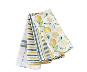 ACCENTHOME Cotton Kitchen Towels Set of 4 – Absorbent Dish Towels Set | Tea Towels | Bar Towels | Lemon Yellow Printed Kitchen Dish Towels – Multi Purpose Kitchen Linen, Drying Dish Hand Towels 20×28