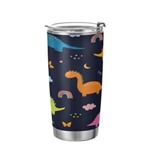 Kigai 20 oz Tumbler Rainbow Dinosaur Stainless Steel Water Bottle with Lid and Straw Vacuum Insulated Coffee Ice Cup Double Wall Travel Mug