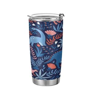 Kigai 20 oz Tumbler Tropical Leaf Dinosaur Stainless Steel Water Bottle with Lid and Straw Vacuum Insulated Coffee Ice Cup Double Wall Travel Mug
