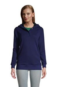Lands’ End Womens Serious Sweats Flannel Lined Button Hoodie Deep Sea Navy Plus 2x