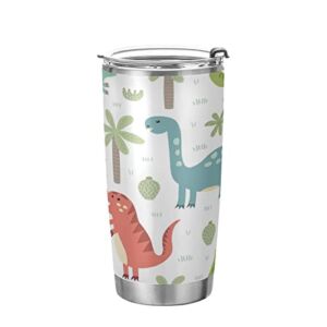 Kigai 20 oz Tumbler Dinosaur Cute Cartoon Stainless Steel Water Bottle with Lid and Straw Vacuum Insulated Coffee Ice Cup Double Wall Travel Mug