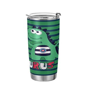 Kigai 20 oz Tumbler Cartoon Dinosaur Stainless Steel Water Bottle with Lid and Straw Vacuum Insulated Coffee Ice Cup Double Wall Travel Mug