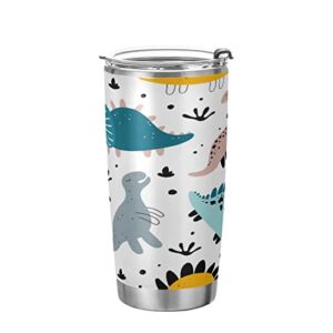 Kigai 20 oz Tumbler Scandinavian Dinosaurs Stainless Steel Water Bottle with Lid and Straw Vacuum Insulated Coffee Ice Cup Double Wall Travel Mug