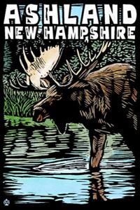 Ashland, New Hampshire, Moose, Scratchboard (36×54 Giclee Gallery Print, Travel Poster Wall Decor)