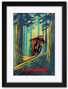 Ashland Oregon Forest Racer Downhill Mountain Biker Professionally Framed & Matted Art Print from Illustration by Illustrator Sassan Filsoof Framed Art Size: 18″ x 24″