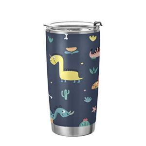 Kigai 20 oz Tumbler Funny Dinosaurs Stainless Steel Water Bottle with Lid and Straw Vacuum Insulated Coffee Ice Cup Double Wall Travel Mug
