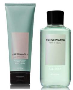 Bath and Body Works Men’s Collection Freshwater 2 in 1 Hair and Body Wash 10 Oz and Body Cream 8 Oz.