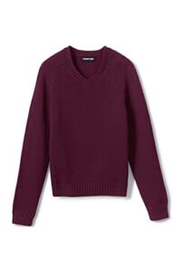 Lands’ End Uniform Kids Cotton Modal Vneck Sweater Burgundy Kids Large