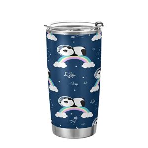Kigai 20 oz Tumbler Space Rainbow Panda Stainless Steel Water Bottle with Lid and Straw Vacuum Insulated Coffee Ice Cup Double Wall Travel Mug