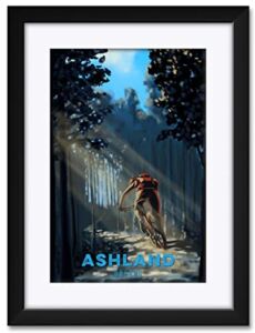Ashland Oregon Cross Country Mountain Biker Professionally Framed & Matted Art Print from Illustration by Illustrator Sassan Filsoof Framed Art Size: 18″ x 24″
