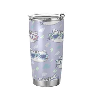 Kigai 20 oz Tumbler Cute Cat Stainless Steel Water Bottle with Lid and Straw Vacuum Insulated Coffee Ice Cup Double Wall Travel Mug
