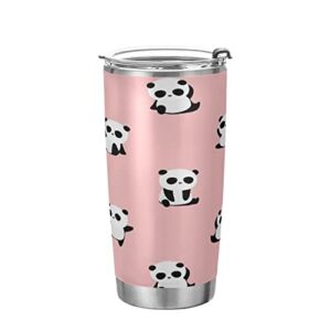 Kigai 20 oz Tumbler Panda Bear Pattern Stainless Steel Water Bottle with Lid and Straw Vacuum Insulated Coffee Ice Cup Double Wall Travel Mug