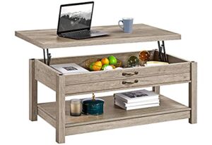 Yaheetech Grey Coffee Table, Lift Top Coffee Table with Hidden Compartment & Shelf, Pop Up Tabletop Dining/Center Table for Living Room Reception, 43inch L