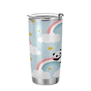 Kigai 20 oz Tumbler Happy Cute Panda Stainless Steel Water Bottle with Lid and Straw Vacuum Insulated Coffee Ice Cup Double Wall Travel Mug