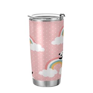 Kigai 20 oz Tumbler Panda Rainbow Dot Pink Stainless Steel Water Bottle with Lid and Straw Vacuum Insulated Coffee Ice Cup Double Wall Travel Mug