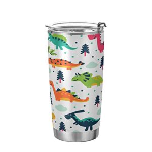 Kigai 20 oz Tumbler Funny Cartoon Dinosaur Stainless Steel Water Bottle with Lid and Straw Vacuum Insulated Coffee Ice Cup Double Wall Travel Mug